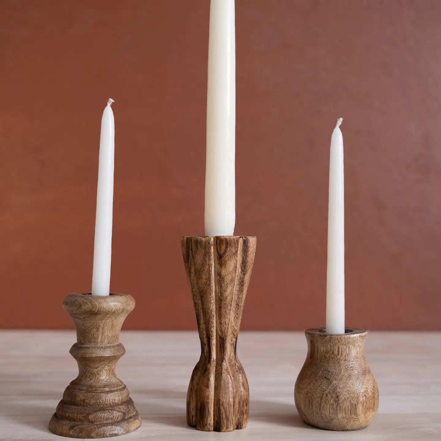 Wooden Candlestick Holder Set