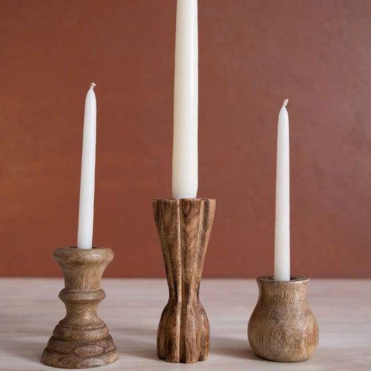 Wooden Candlestick Holder Set